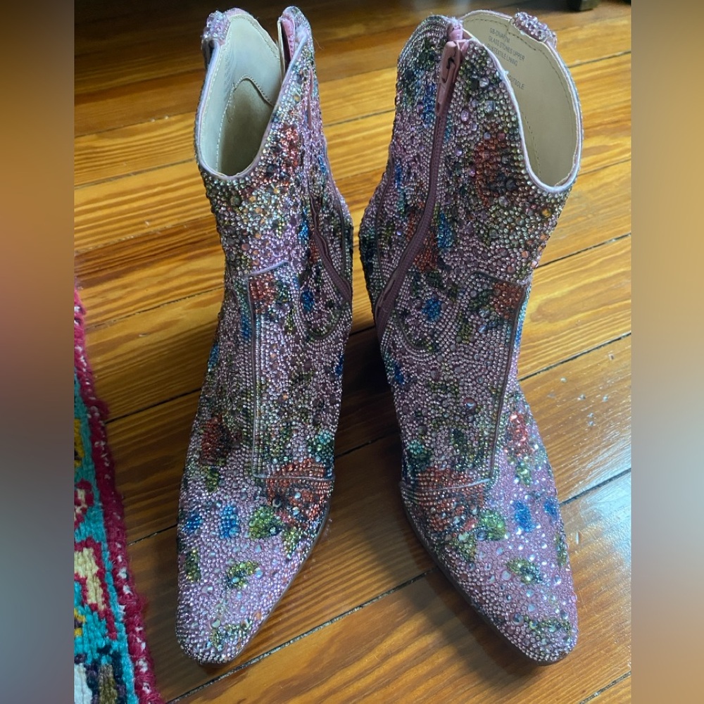 Betsey Johnson Diva Floral Rhinestone Embellished Cowgirl Ankle Boots Size 7 - Picture 10 of 11
